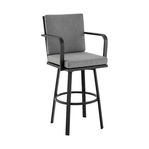 Unbranded 26 in. Swivel Aluminium Outdoor Bar Stool Outdoor Patio Counter Stool with Gray Cushions (1-Pack)