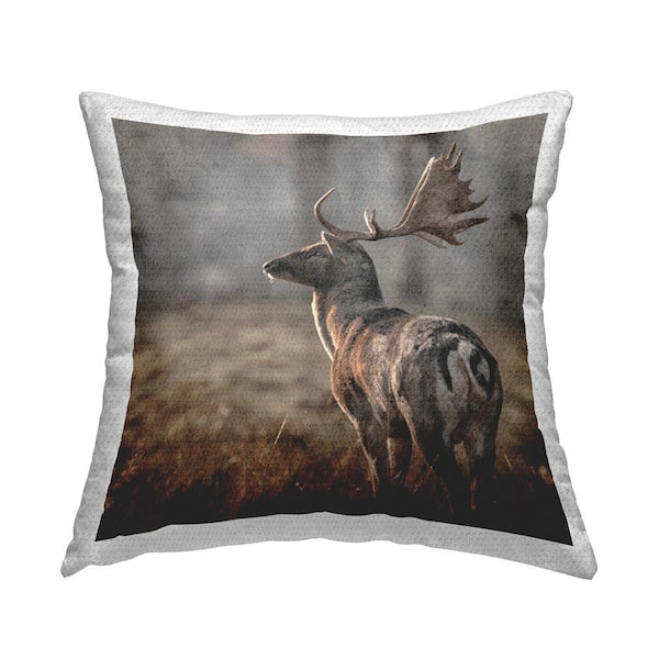 Stupell Industries Moose Stag in Nature Brown Square Outdoor Throw Pillow