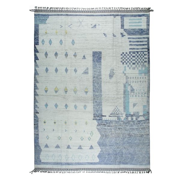 Colorful Hand-Knotted Wool Marrakech, Multicolored Contemporary Handspun Area Rugfor Modern Ho, 9 ft. x 13 ft. Area Rug