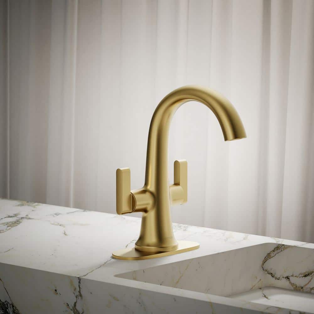 Vibrant Moderne Brushed Brass Double Handle Bathroom Faucet