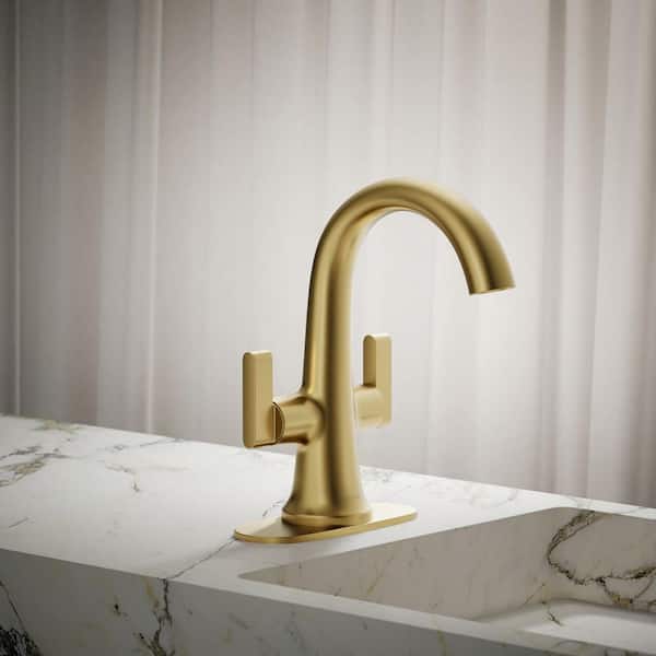 Setra Single Hole 2-Handle Monoblock Bathroom Faucet in Vibrant Moderne Brushed Brass