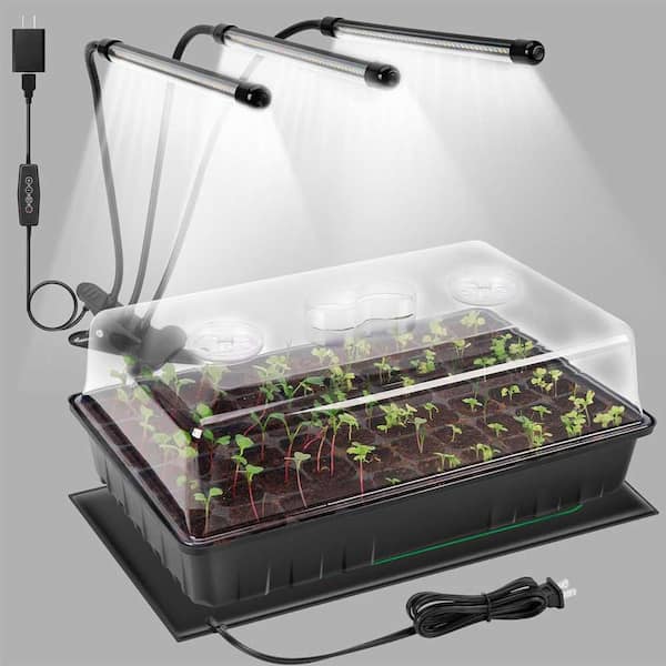Phewnyzo 60-Cell Seed Starter Kit with Grow Light and Heat Mat, 4.3 in. Humidity Dome, Waterproof Heat Mat, Plastic Trays