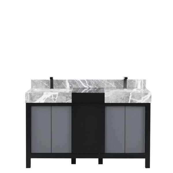 Lexora Zilara 55 In W X 22 D 34 H Double Sink Bathroom Vanity Cabinet Black And Grey With Marble Top Lz342255slisfbg The Home Depot Double Sink Bathroom Vanity Cabinet, 55 Inch Double Sink Vanity Home Depot