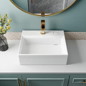 Apex White Ceramic Rectangular Vessel Bathroom Sink not Included Faucet with Pop-up Drain