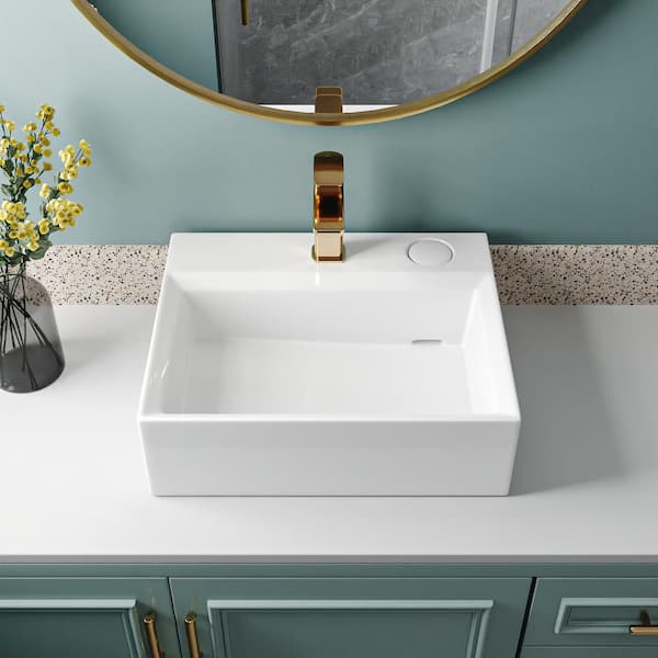 DEERVALLEY Apex White Ceramic Rectangular Vessel Bathroom Sink not Included Faucet with Pop-up Drain