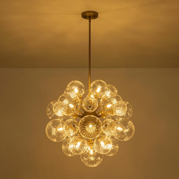 Dvorakova 23.62 in. 21-Light Modern Gold Bubble Cluster Sputnik Chandelier with Swirled Globe Glass Shades