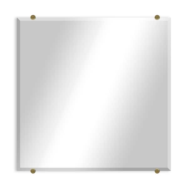 Unbranded Modern Rustic (30in. W x 30in. H) Square Frameless Beveled Wall Mirror with Brass Round Clips