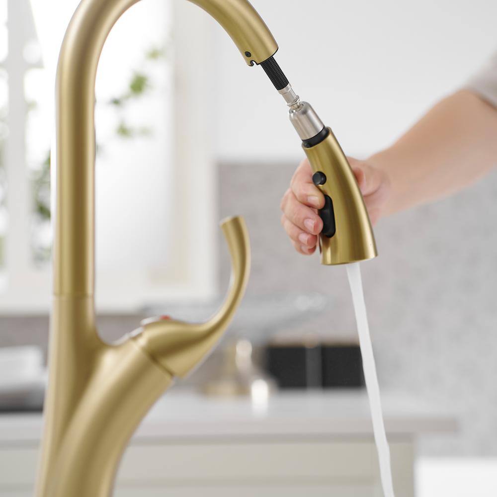 Brushed Gold Single Handle Pull-Down Sprayer Kitchen Faucet