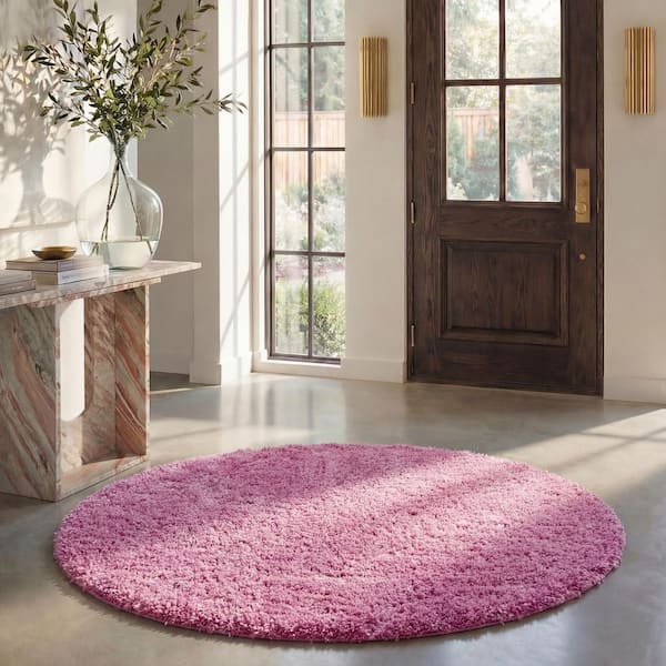 SAFAVIEH California Shag Pink 7 ft. x 7 ft. Round Solid Area Rug