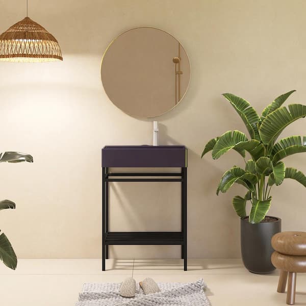 24 in. W x 14 in. D x 33 in. H Bath Vanity in Black with Purple Ceramic Top