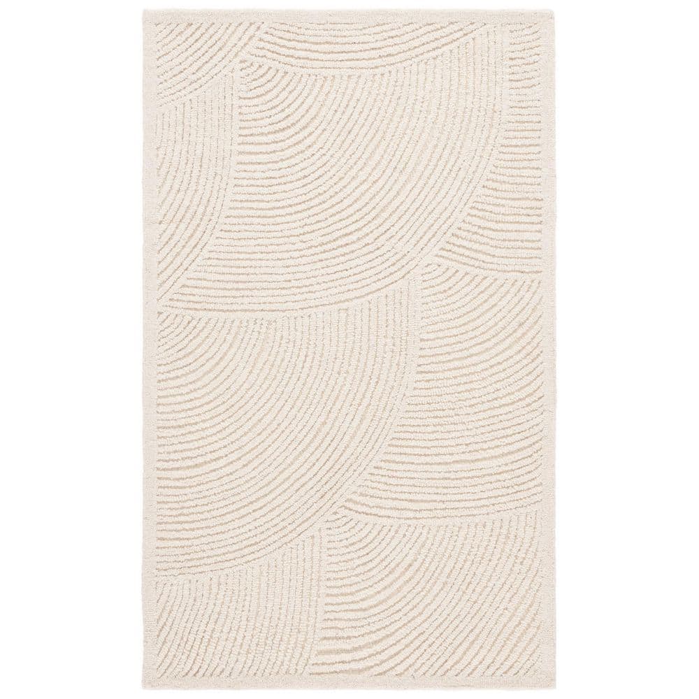 Ivory Hand-Tufted Wool and Cotton Rectangular Area Rug, 3' x 5'