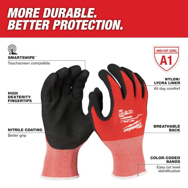 Milwaukee Small Red Nitrile Level 1 Cut Resistant Dipped Work