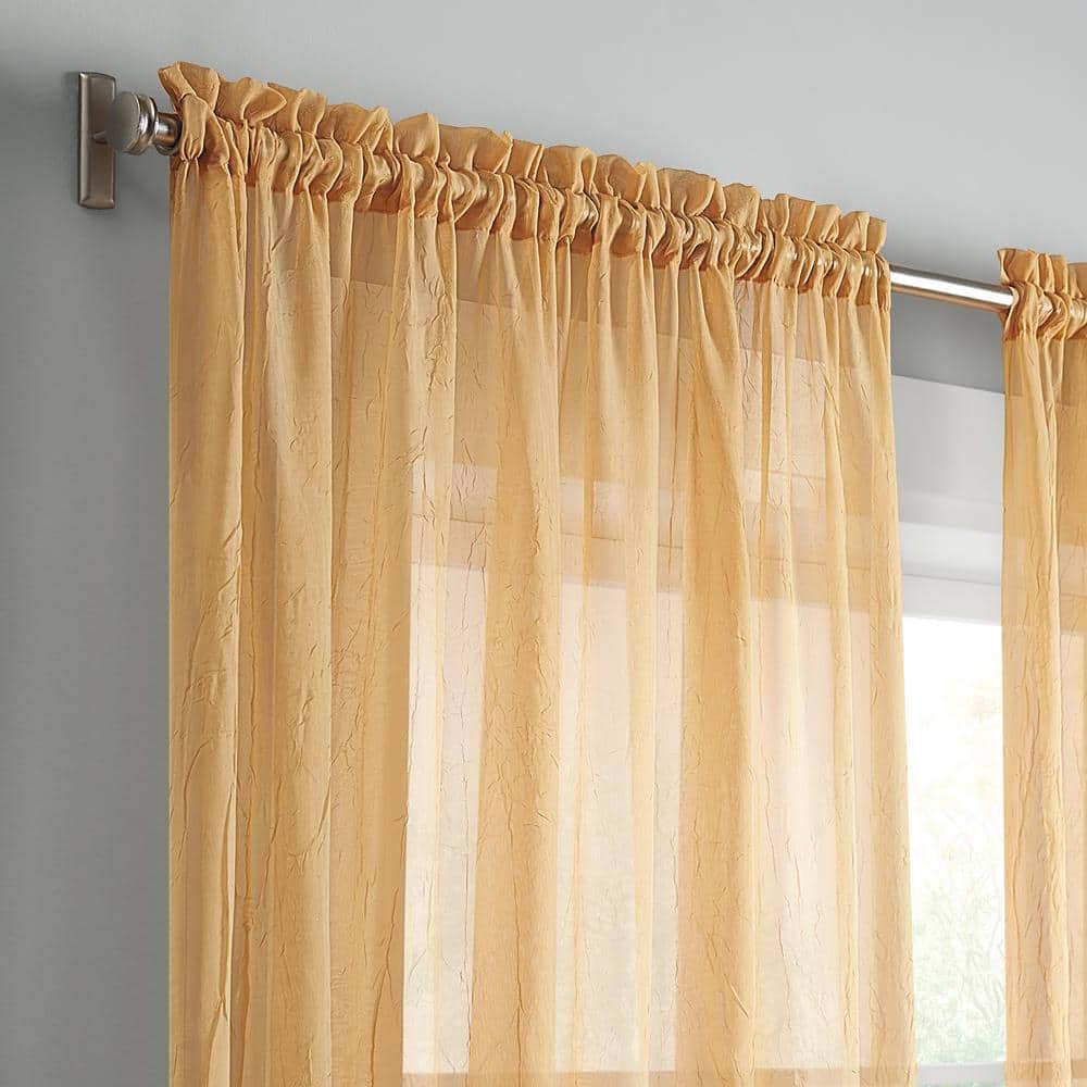 Emina Gold Sheer Polyester Rod Pocket Window Curtain Panel