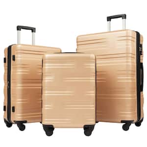 Gold Lightweight 3-Piece Expandable ABS Hardshell Spinner Luggage Set with 3-Step Telescoping Handle and TSA Lock