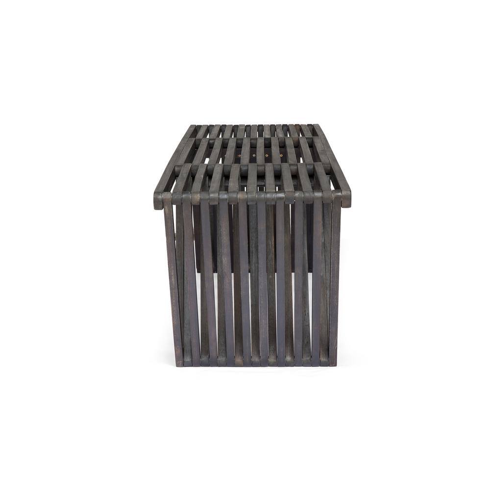 Dark Gray Acacia Wood Outdoor Bench with Slat Design