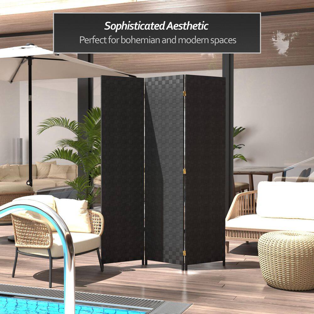Black Woven Vinyl 6 ft. Tall Folding Room Divider