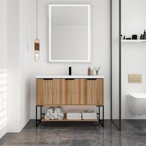47.20 in. W x 18.10 in. D x 35.00 in . H Plywood Freestanding Bathroom Vanity in Maple(Brown) with White Resin Top