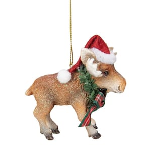 3.5 in. Moose Wearing Santa Hat and Plaid Bow Christmas Ornament