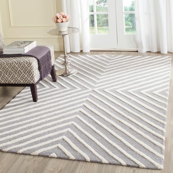 Cambridge Silver/Ivory 8 ft. x 10 ft. Geometric Striped Area Rug