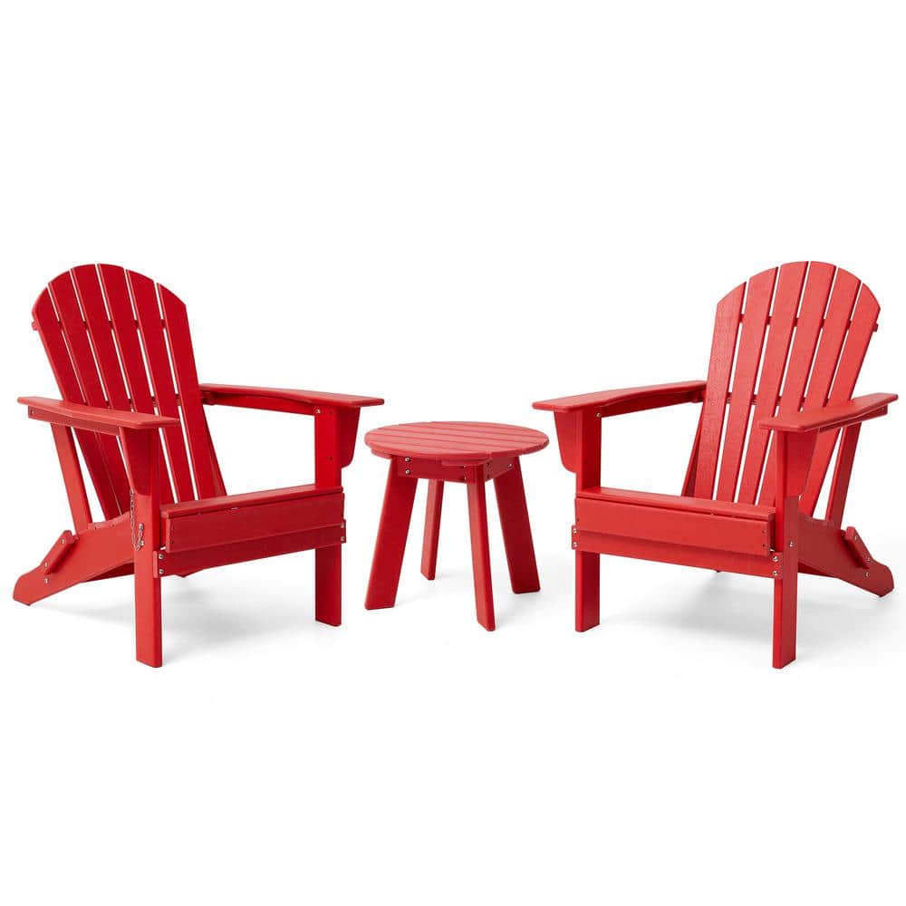 Glitzhome 2Piece Outdoor Patio Red HDPE Plastic Folding Adirondack