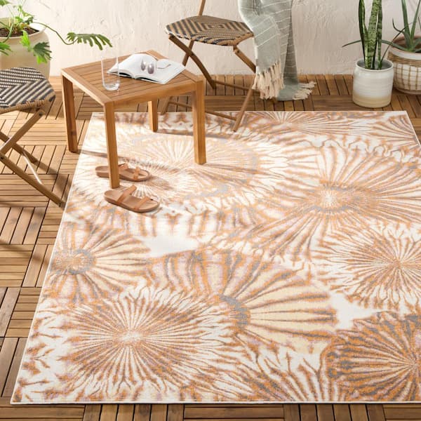 Shibori Summer Tie Dye Rust/Purple 8 ft. x 10 ft. Indoor Outdoor Polypropylene Area Rug