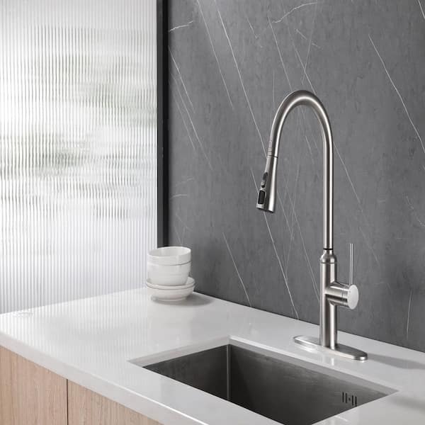 Single-Handle Pull Down Sprayer Kitchen Faucet in Brushed Nickel