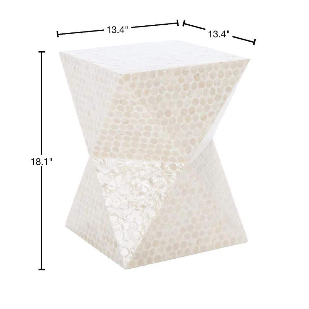 Milan Abstract White 21" Wood Accent Table with Capiz Shell Inlay