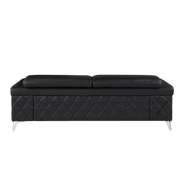 HomeRoots Amelia 89 in. Square Arm Italian Leather Rectangle Sofa in. Black