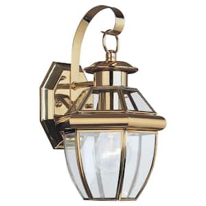 Lancaster 1-Light Traditional Polished Brass Outdoor 12 in. Wall Lantern Sconce