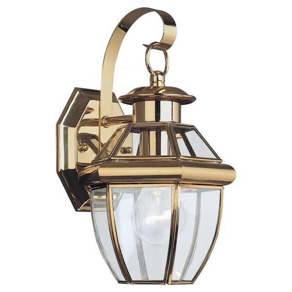 Generation Lighting Lancaster 1-Light Traditional Polished Brass Outdoor 12 in. Wall Lantern Sconce