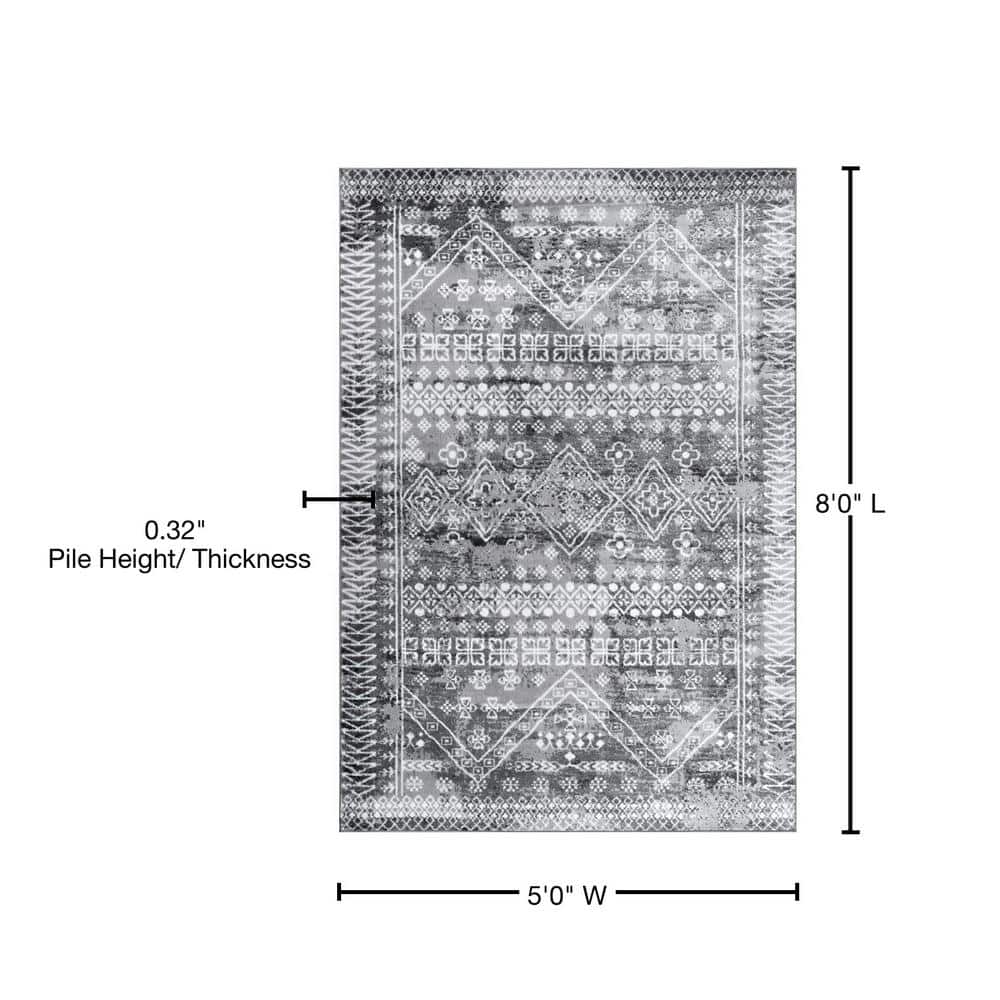 Elegant Gray Synthetic 5' x 8' Reversible Area Rug