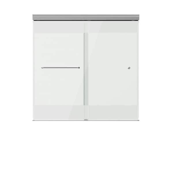 Portwood 60 in. W x 58 in. H Semi-Frameless Sliding Tub Door in Chrome with 6mm Frosted Privacy Glass