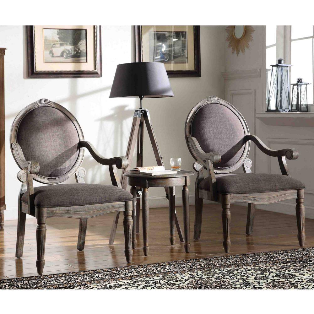Antique Gray Birch Wood Accent Chair and Table Set