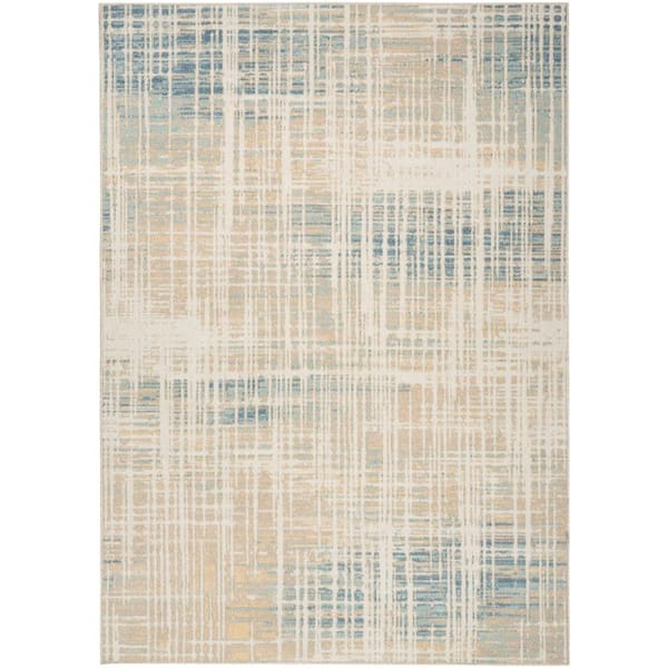 Nourison Washable Decor Beige Blue 7 ft. x 9 ft. Abstract Contemporary Area Rug