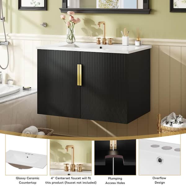 Virubi Floating 30 in. W Single Sink Black Vintage Bath Vanity