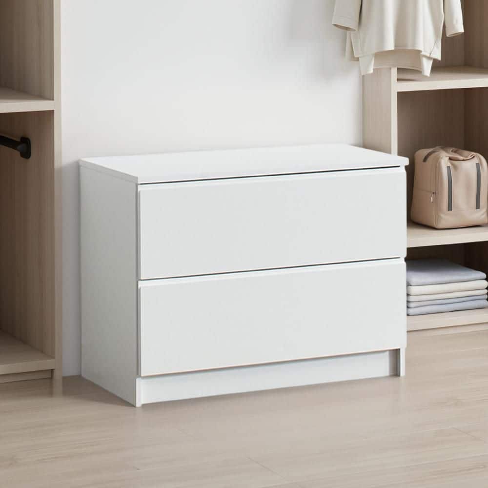 Benjara White 2-Drawers 31.5 in. Wide Chest of Drawers BM337088