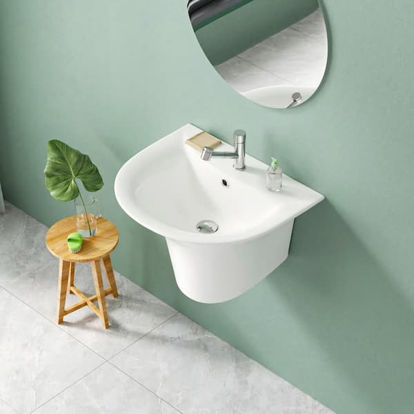 Wall Mount Bathroom Sink 21 in. W x 18 in. D x 15 in. H U-Shape Vitreous China in White With 1-Faucet Hole and Overflow