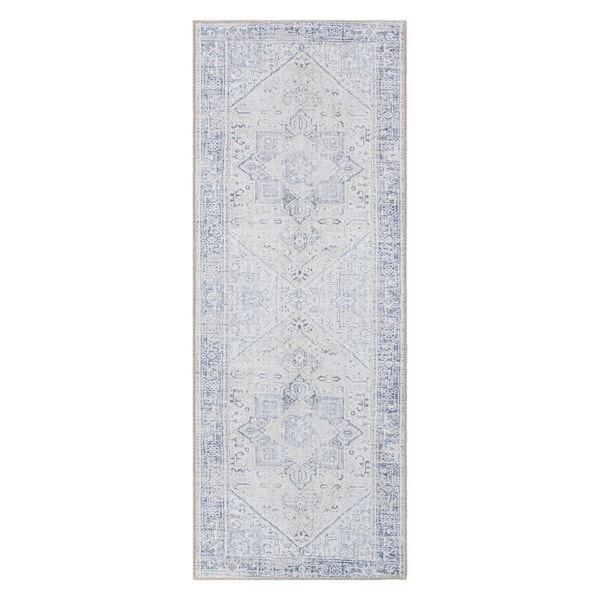 World Rug Gallery Medallion Boho Machine Washable 2'6"x10' Blue Runner Rug