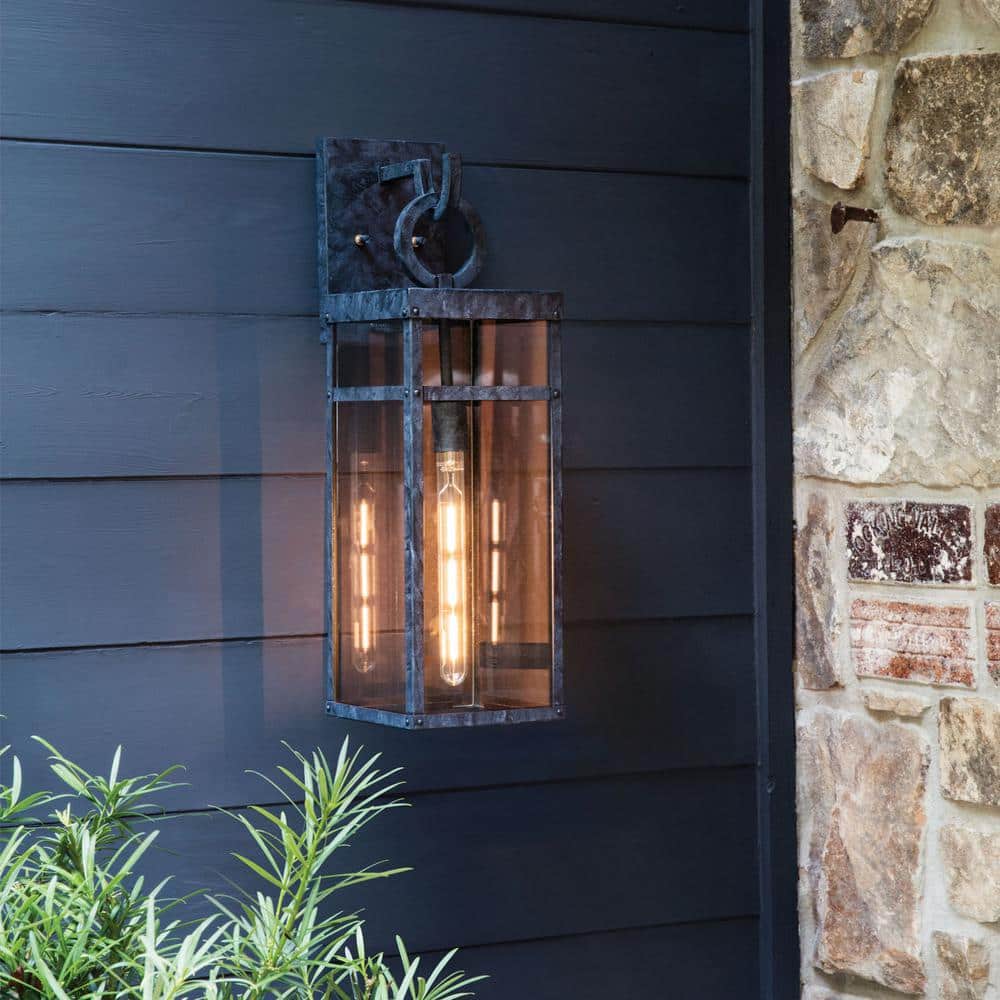 Aged Zinc 25" Tall Clear Glass Single Light Outdoor Wall Sconce