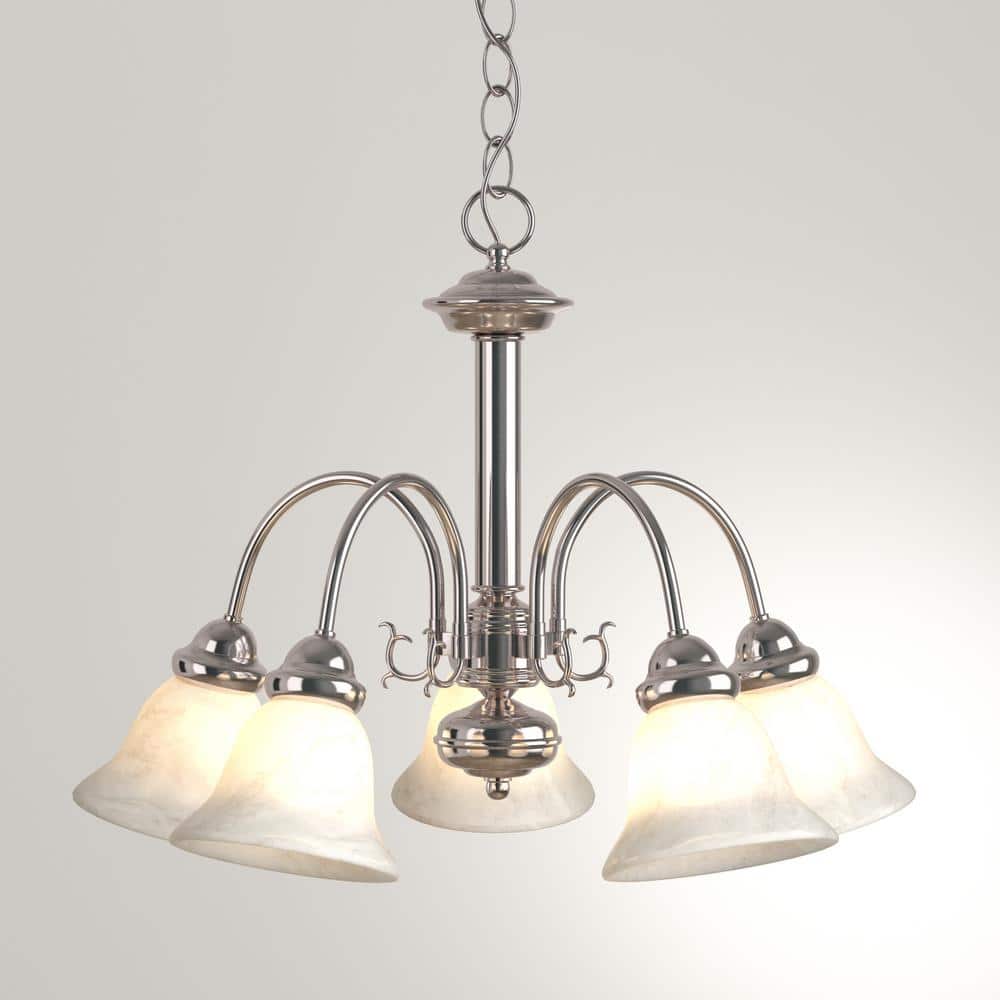 Ballerina Brushed Nickel 5-Light Chandelier with Alabaster Glass Shades