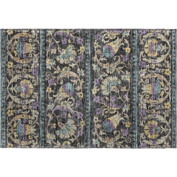 Mayfield Premium Machine Washable Abstract AMF2480 Black 2 ft. x 3 ft. Accent Rug