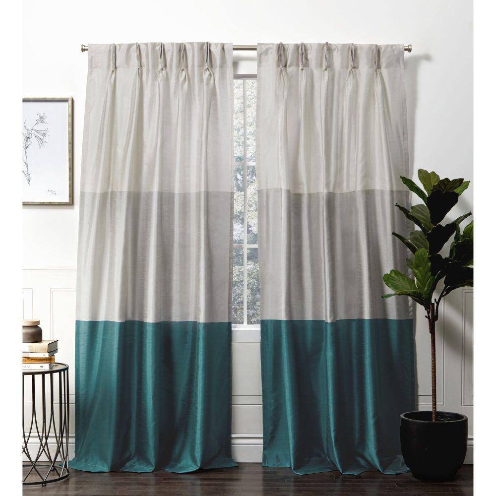 Chateau Teal Striped Room Darkening 27 in. x 96 in. Pinch Pleat Top Curtain (Set of 2) price history on PriceWatchPro