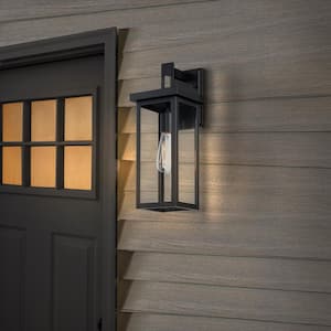 16 in. H 1-Light Matte Black Hardwired Outdoor Wall Lantern Sconce