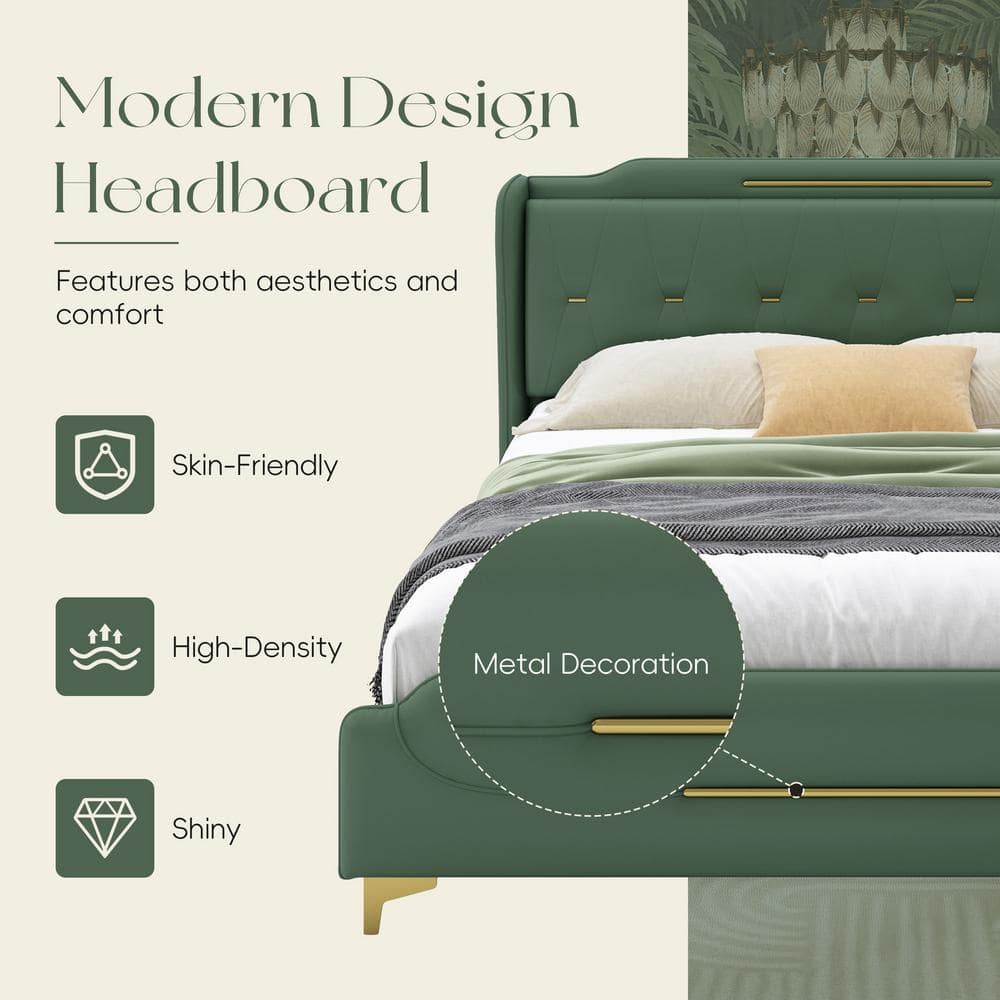 Kenneth Green Faux Leather King Bed with Gold Accents