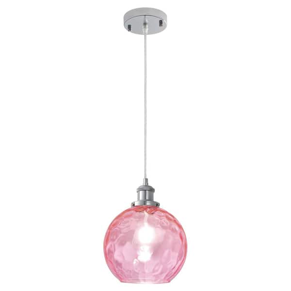 ZJVAIVE 1-Light Metal Hanging Ceiling Pendant Light Fixture Chandelier with Pink Glass Shade for Kitchen Island
