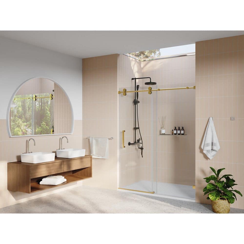 Concord 60" Gold Frameless Sliding Shower Door with Tempered Glass