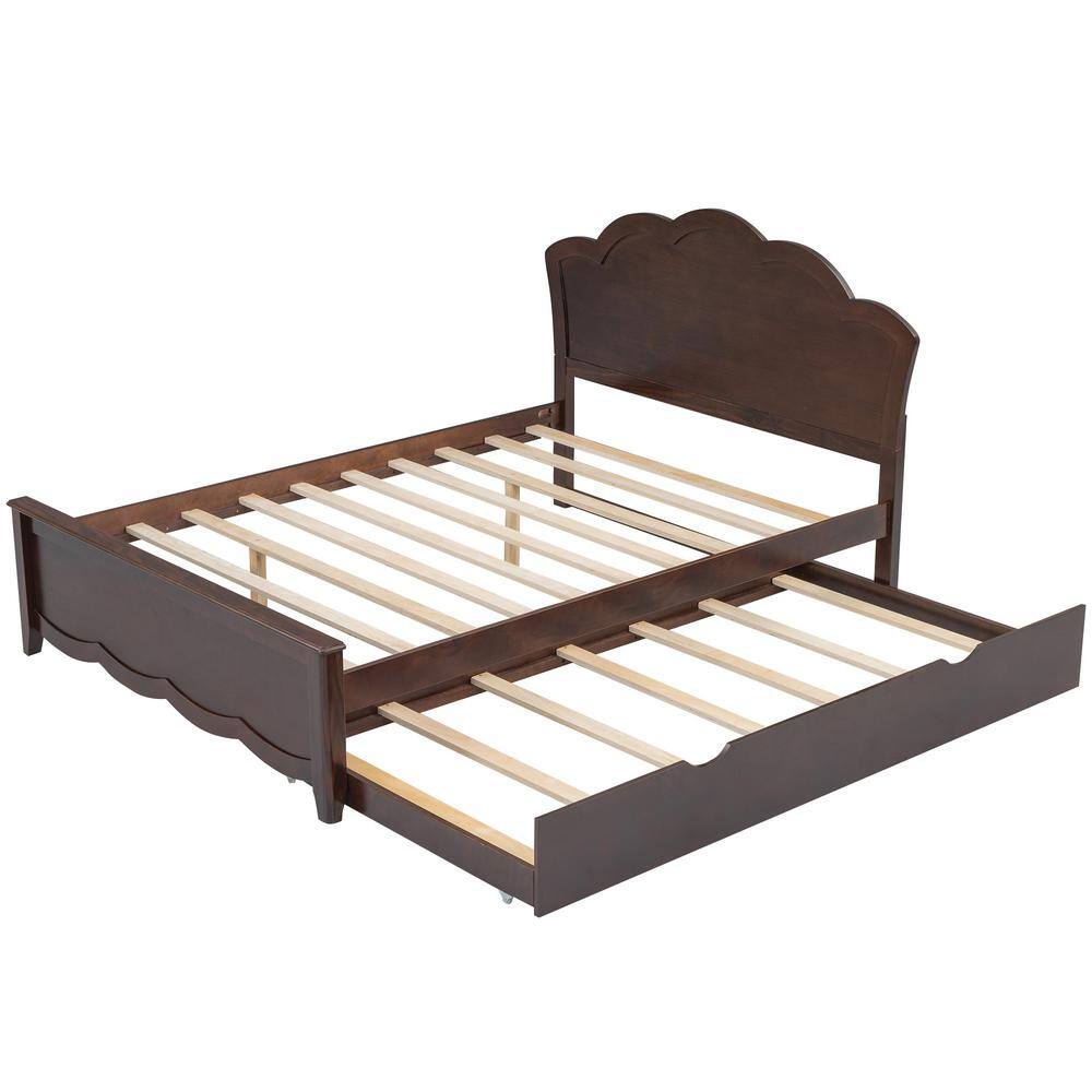 White Wood Frame Full Size Platform Bed with Twin Size Trundle and Headboard - thumbnail 2