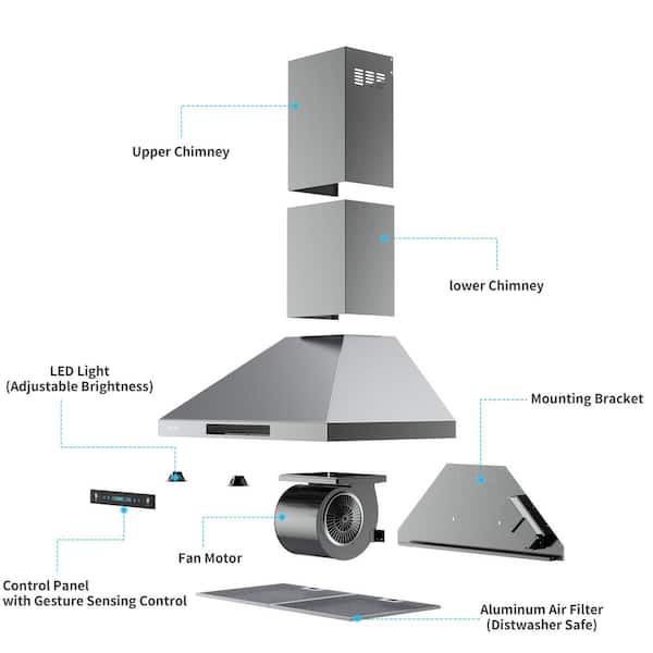 HisoHu 30-in 700-CFM Ducted Stainless Steel Wall-Mounted Range Hood with Charcoal Filter | PA0330A