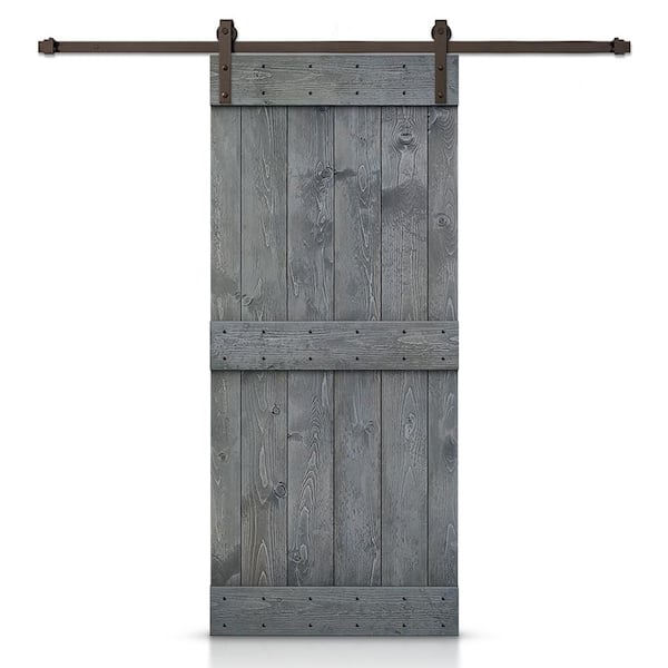 CALHOME Mid-Bar 24 in. x 84 in. Gray Stained DIY Knotty Pine Wood Interior Sliding Barn Door with Hardware Kit