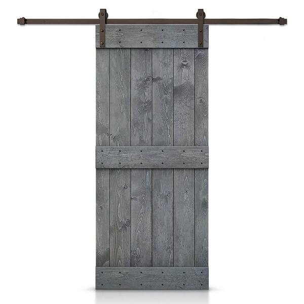 CALHOME Mid-Bar 46 in. x 84 in. Gray Stained DIY Wood Interior Sliding Barn Door with Hardware Kit